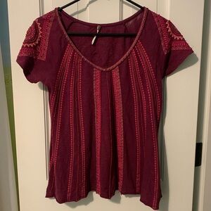 Free People beaded shirt, burgundy with multi color bead design